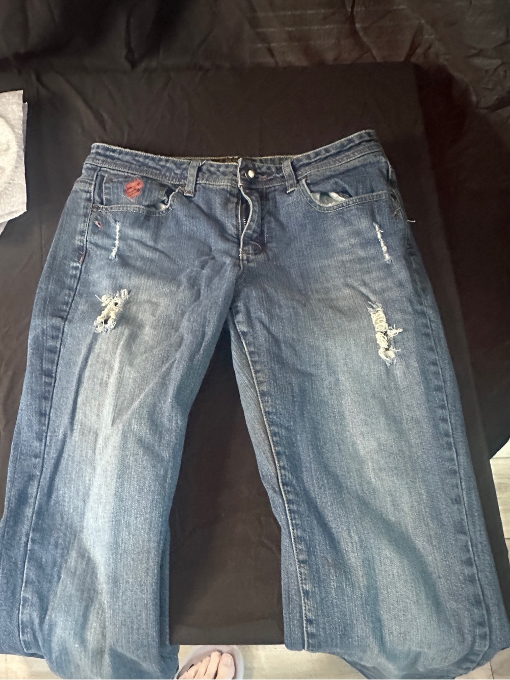Women’s Distressed Blue Denim Jeans-retro Rocawear size 9-#641
